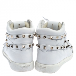 Pre Owned Valentino White Leather Rockstud Amor High Top Sneakers Size 38