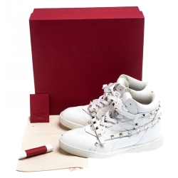Pre Owned Valentino White Leather Rockstud Amor High Top Sneakers Size 38