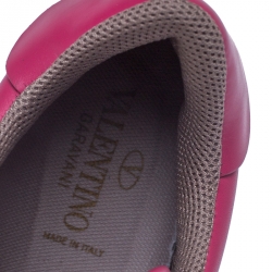 Pre Owned Valentino Pink Leather And Suede Spike Lace Up Sneakers Size 38.5