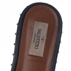 Pre Owned Valentino Black Leather Studded Slip On Slides Size 38.5