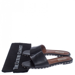 Pre Owned Valentino Black Leather Studded Slip On Slides Size 38.5