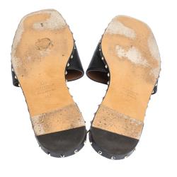 Pre Owned Valentino Black Leather Studded Slip On Slides Size 38.5