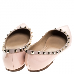 Pre Owned Valentino Beige Patent Leather Pointed Toe Ballet Flats Size 38.5