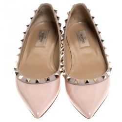 Pre Owned Valentino Beige Patent Leather Pointed Toe Ballet Flats Size 38.5