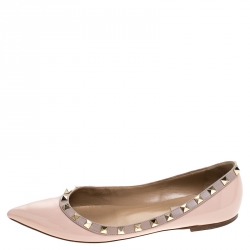 Pre Owned Valentino Beige Patent Leather Pointed Toe Ballet Flats Size 38.5