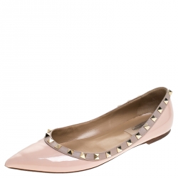 Pre Owned Valentino Beige Patent Leather Pointed Toe Ballet Flats Size 38.5