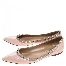 Pre Owned Valentino Beige Patent Leather Pointed Toe Ballet Flats Size 38.5