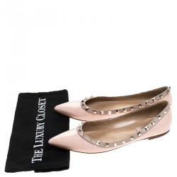 Pre Owned Valentino Beige Patent Leather Pointed Toe Ballet Flats Size 38.5