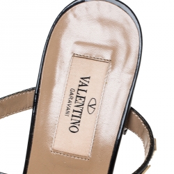 Pre Owned Valentino Black Patent Leather Rockstud Cage Block Heel Sandals Size 36