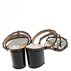 Pre Owned Valentino Black Patent Leather Rockstud Cage Block Heel Sandals Size 36