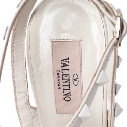 Pre Owned Valentino White Leather Rockstud Ankle Strap Pointed Toe Sandals Size 40.5
