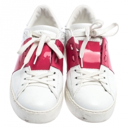 Pre Owned Valentino White/Pink Leather Open Low Top Sneakers Size 36.5