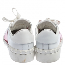 Pre Owned Valentino White/Pink Leather Open Low Top Sneakers Size 36.5