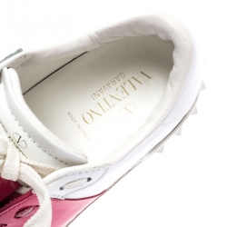 Pre Owned Valentino White/Pink Leather Open Low Top Sneakers Size 36.5