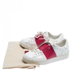 Pre Owned Valentino White/Pink Leather Open Low Top Sneakers Size 36.5