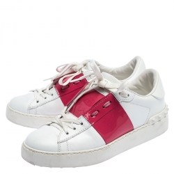Pre Owned Valentino White/Pink Leather Open Low Top Sneakers Size 36.5