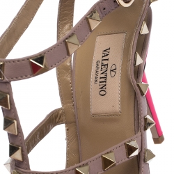 Pre Owned Valentino Pink Leather Rockstud Strappy Pointed Toe Sandals Size 37