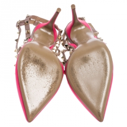 Pre Owned Valentino Pink Leather Rockstud Strappy Pointed Toe Sandals Size 37
