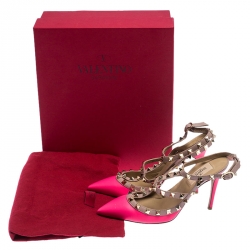 Pre Owned Valentino Pink Leather Rockstud Strappy Pointed Toe Sandals Size 37