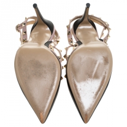 Pre Owned Valentino Black Leather Rockstud Ankle Strap Cage Sandals Size 41