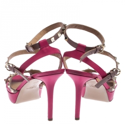 Pre Owned Valentino Pink Leather Rockstud Platform Ankle Strap Sandals Size 41