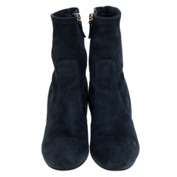 مملوكة مسبقًا حذاء بوت كاحل فالنتينو حافة مزينة روكستد كعب سميك سويدي أزرق مقاس 37.5