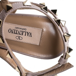 Pre Owned Valentino Beige Leather Rockstud Ankle Strap Sandals Size 36