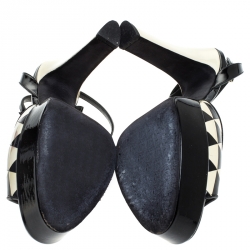 Pre Owned Valentino Black And White Patent Leather Peep Toe Platform Pumps Size 38