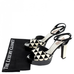 Pre Owned Valentino Black And White Patent Leather Peep Toe Platform Pumps Size 38