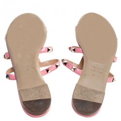 Pre Owned Valentino Pink Patent Leather Rockstud Caged Flat Slides Size 37.5
