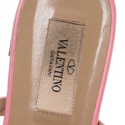 Pre Owned Valentino Pink Patent Leather Rockstud Caged Flat Slides Size 37.5