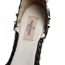 Pre Owned Valentino Black Leather Rockstud Espadrille Wedge Ankle Strap Sandals Size 38