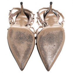 Pre Owned Valentino Black/Beige Leather Rockstud Cage Sandals Size 36