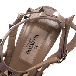 Pre Owned Valentino Black/Beige Leather Rockstud Cage Sandals Size 36