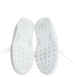 Pre Owned Valentino White/Pink Leather Rockstud Lace Up Sneakers Size 37.5