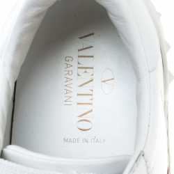 Pre Owned Valentino White/Pink Leather Rockstud Lace Up Sneakers Size 37.5