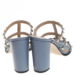Pre Owned Valentino Grey Leather Rockstud Strappy Sandals Size 38