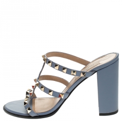 Pre Owned Valentino Grey Leather Rockstud Strappy Sandals Size 38