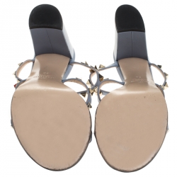 Pre Owned Valentino Grey Leather Rockstud Strappy Sandals Size 38