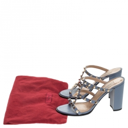 Pre Owned Valentino Grey Leather Rockstud Strappy Sandals Size 38