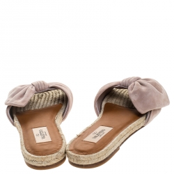 Pre Owned Valentino Beige Suede Bow Slip On Slides Size 38