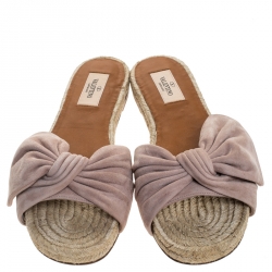 Pre Owned Valentino Beige Suede Bow Slip On Slides Size 38