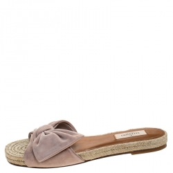 Pre Owned Valentino Beige Suede Bow Slip On Slides Size 38