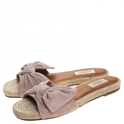 Pre Owned Valentino Beige Suede Bow Slip On Slides Size 38