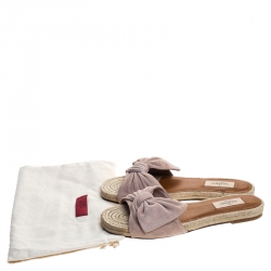Pre Owned Valentino Beige Suede Bow Slip On Slides Size 38