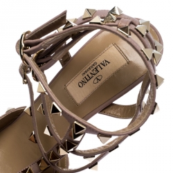 Pre Owned Valentino Yellow Patent Leather And Beige Leather Rockstud Ankle Strap Sandals Size 37.5