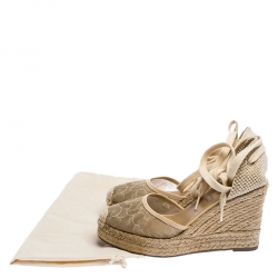 Pre Owned Valentino Beige Lace And Canvas Espadrille Wedges Sandals Size 38