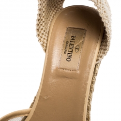 Pre Owned Valentino Beige Lace And Canvas Espadrille Wedges Sandals Size 38