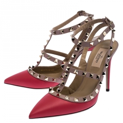 Valentino Red Leather Rockstud Cage Sandals Size 39
