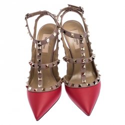 Valentino Red Leather Rockstud Cage Sandals Size 39